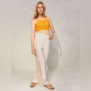 H&M beige lace-inset satin pants